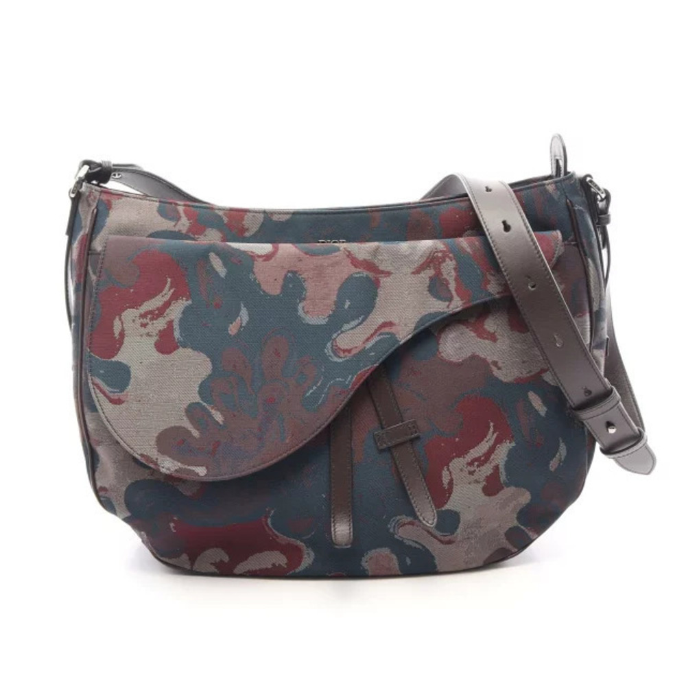 Christian Dior Peter Doig Saddle Shoulder Bag Canvas Leather Blue Multicolor